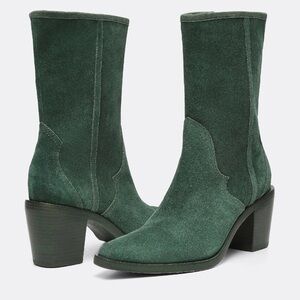 Joie Suede Heel Boots Forest Green Style Boho Chic Made in Brazil Size 7B